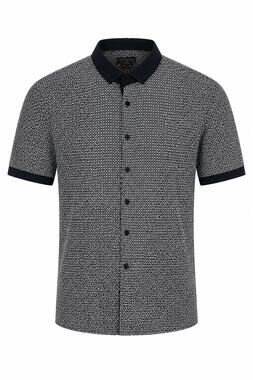DE-NIKO 1989 Men’s Short Sleeve Geometric Button Up Shirt Navy White Pattern M